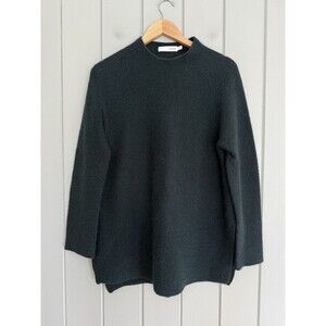 Achro Sweater Tunic L Large Angora Wool Mock Neck Side Slits Dark Green